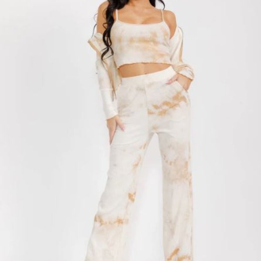 NWT 3-Piece Tie-Dye Crop Top, Zip-Up Hoodie, and Wide Leg Pant Set